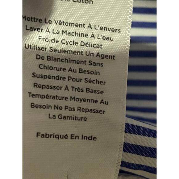 Talbots striped button down blouse rhinestone flowers and insect hand beaded. M - Picture 9 of 11